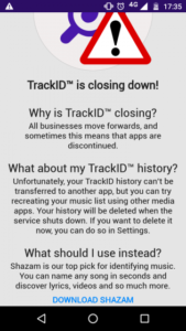 TrackID shut down