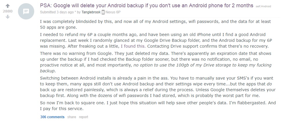 Google drive backup issue