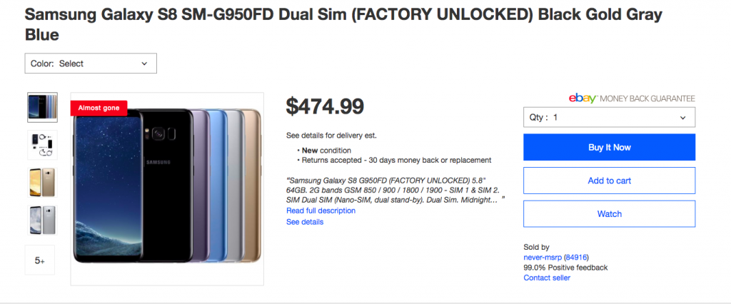 Samsung Galaxy S8 best deal on eBay