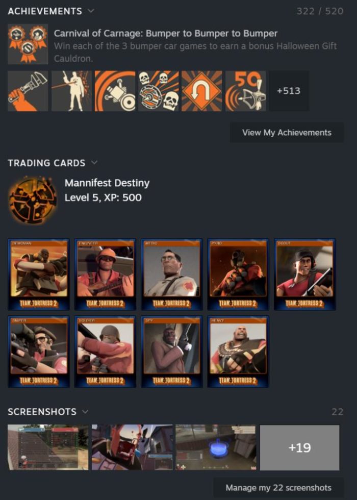 The achievements, trading cards, and screenshots all integrated into the new library page